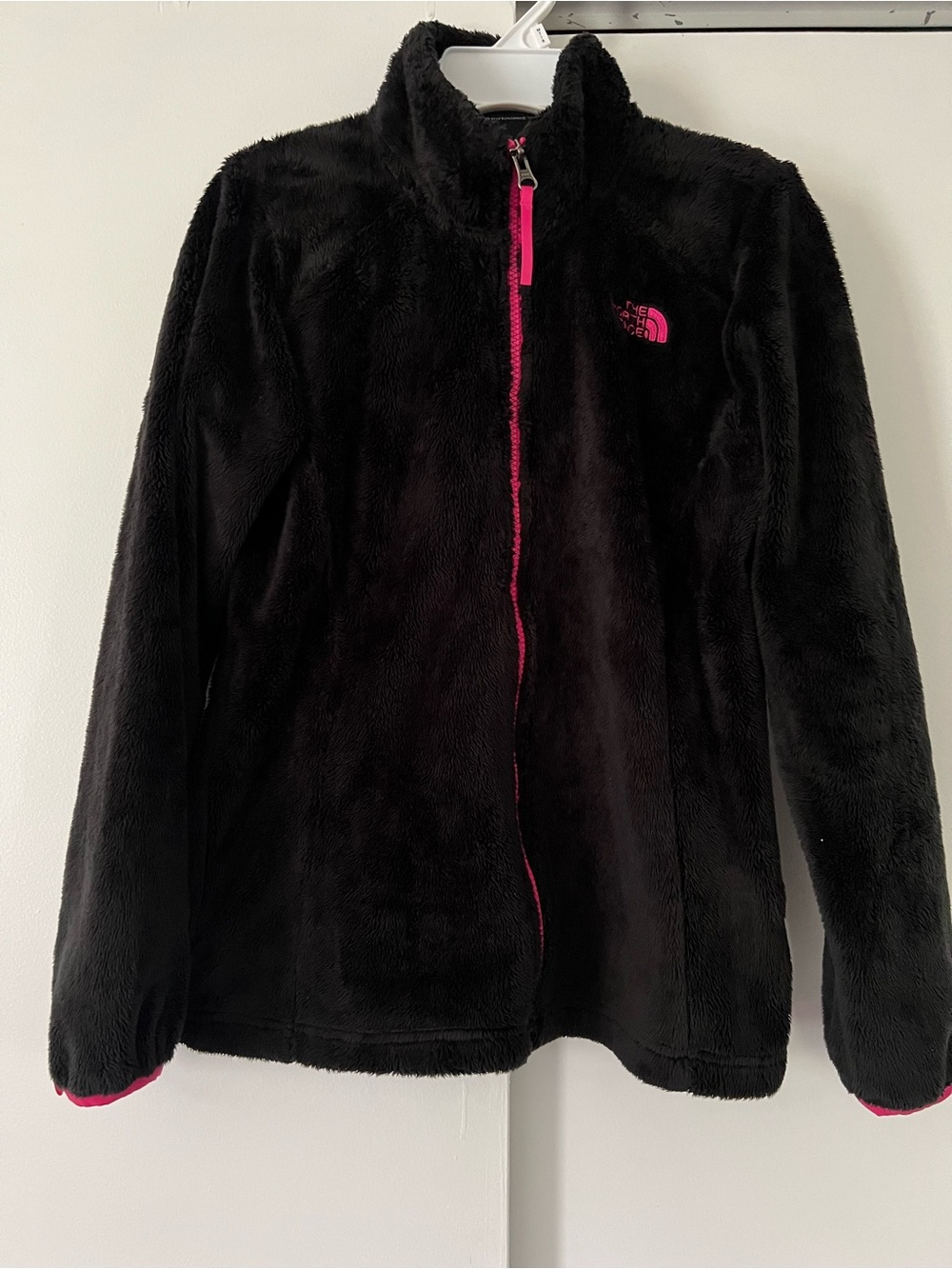 The North Face Black Fuzzy Jacket with Pink Trim
